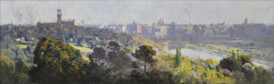 Arthur Streeton Melbourne City Skyline Oil on panel 20 x 66cm
